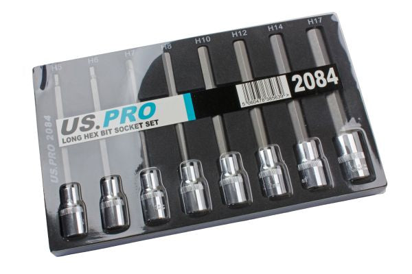 US PRO 8pc 1/2"Dr LONG HEX SOCKET BITS KEY SET Allen 140mm B2084