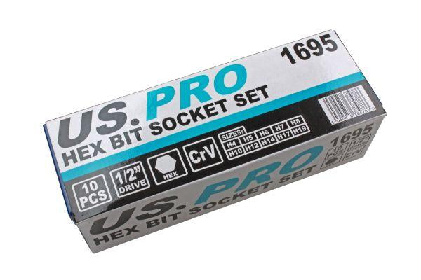 US Pro 10 piece 1/2 HEX ALLEN BIT SOCKET SET 1/2'' Drive 10pc B1695