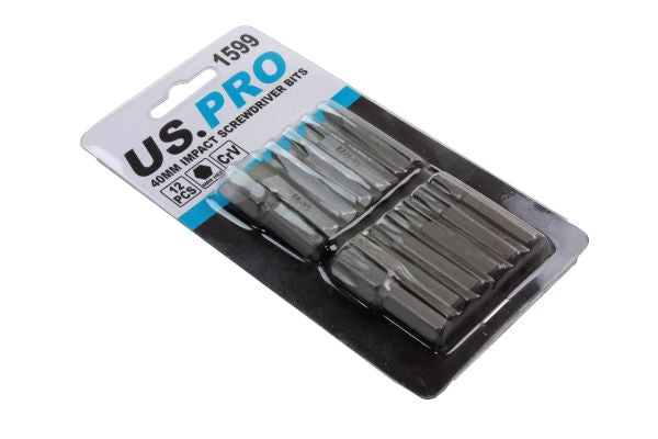 US Pro 12pc Impact Driver Screwdriver Bit Set 40mm long B1599