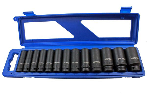 US Pro 13pc 1/2"dr Deep Impact Sockets Metric 12 point Bi-Hex 13-32mm B1683