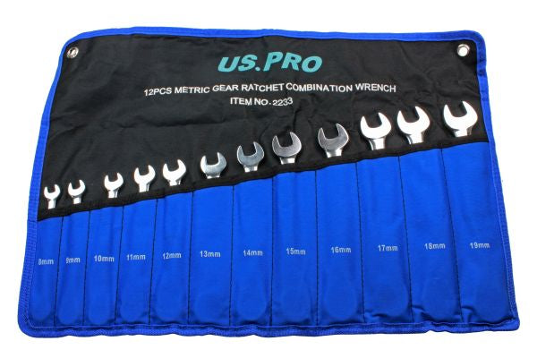 US Pro 12pc Ratchet Spanner Set 8-19mm 72 teeth Ratcheting Wrench Spanners B2233