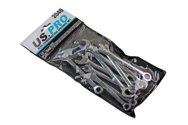 US PRO 2048 10 Piece SAE/Imperial Mini Combination Spanner Set