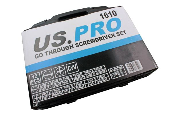 US Pro 12pc Go-through Screwdrivers Set, Screw Driver Slotted, Philips B1610