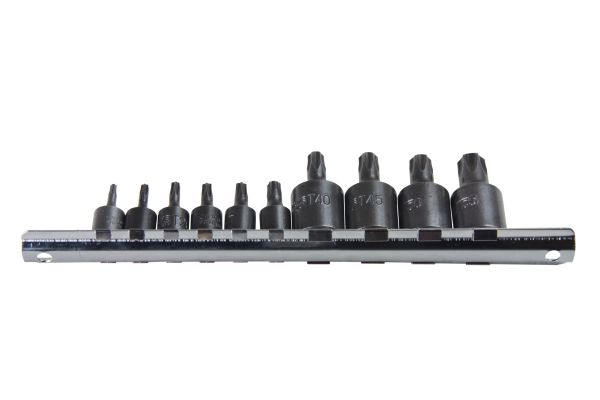 Bergen 11pc 1/4" & 3/8" dr Torx / Star Bit Sockets On Socket Rail B1199
