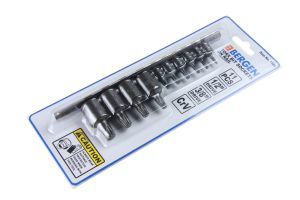 Bergen 11pc 1/4" & 3/8" dr Torx / Star Bit Sockets On Socket Rail B1199