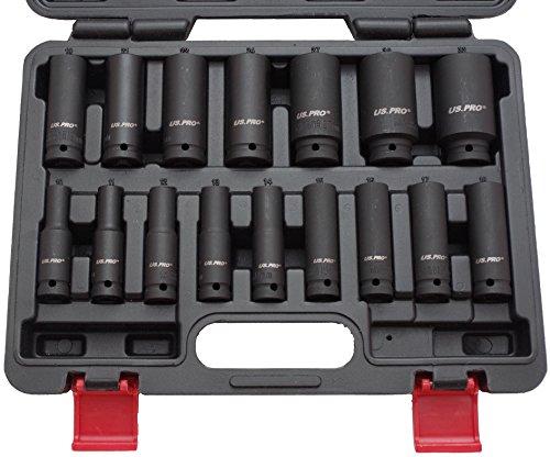 US PRO by Bergen 16pc 1/2'' Dr 6-Point 10-32mm Deep Impact Socket Set B1340