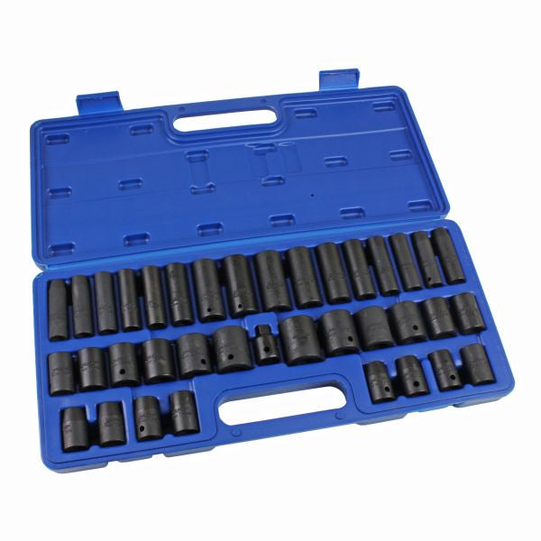 US Pro 37pc Impact Sockets Set Metric Imperial SAE AF 6 point 8-24mm 5/16-1 inch