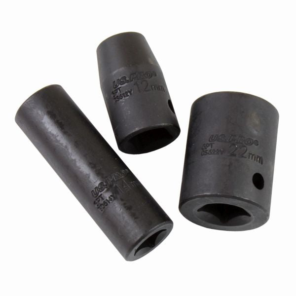 US Pro 37pc Impact Sockets Set Metric Imperial SAE AF 6 point 8-24mm 5/16-1 inch