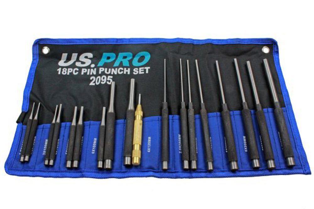 US Pro Parallel Pin Punch Tool Set And Automatic Center Punch 18pc 1.5mm to 9mm