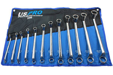 US Pro Offset Double Ring Spanners 12 Point Swan Neck Double Box Wrench Tool Set