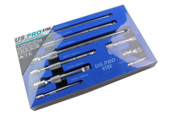 US PRO 9pc 1/4, 3/8, 1/2 Socket Wobble Bar Extension Set B4188