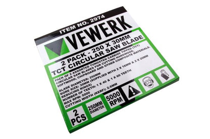2 Pack TCT Circular Wood Saw Blades 250mm x 30mm 1 x 40T and 1 x 60T Table Mitre