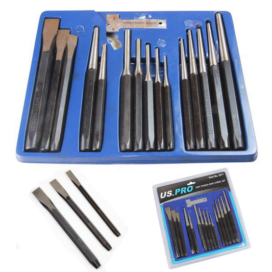 US PRO 16 Pc Comprehensive Punch and Chisel Set with Tray B2071