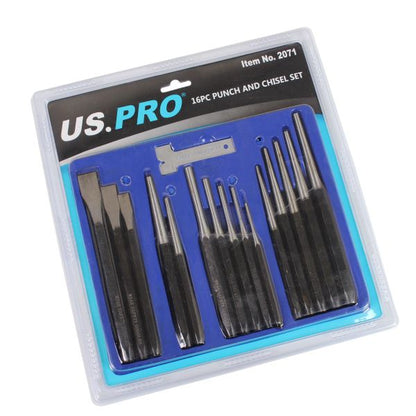 US PRO 16 Pc Comprehensive Punch and Chisel Set with Tray B2071