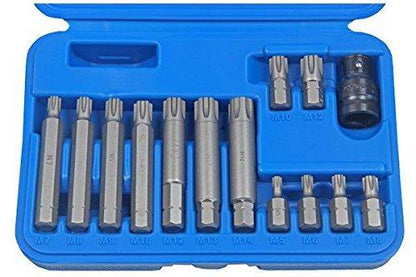US Pro by Bergen 14pc 1/2''Dr Ribe Socket Bit Set M5-M14 Polydrive 30-75mm B2238