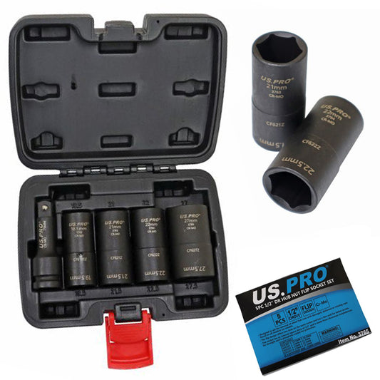 US Pro 5pc 1/2''Dr Wheel Nut Flip Socket Set Impact 18.5mm to 27.5mm Lug