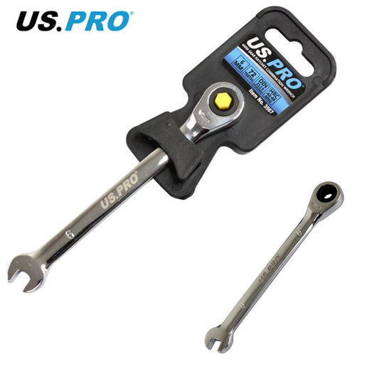 US Pro 6mm Gear Ratchet Combination Spanner Wrench polished Chrome