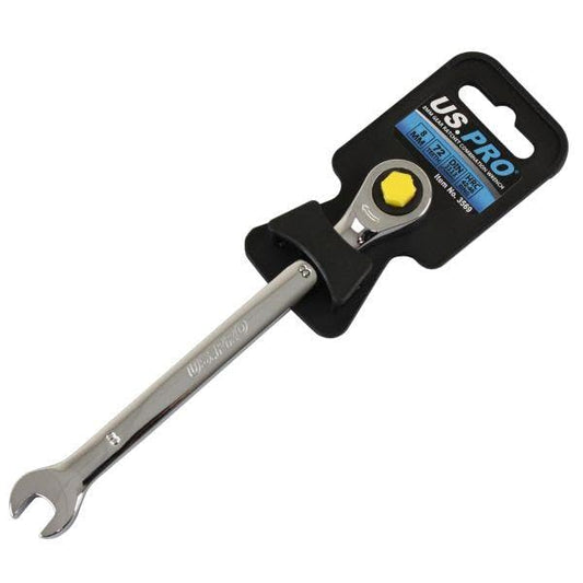 US PRO 8mm Ratchet Spanner Wrench 72 Teeth Combination Gear Polished Chrome