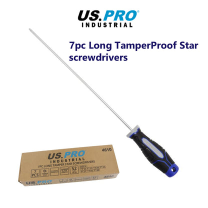 US PRO INDUSTRIAL 7PC Long Tamper Star Screwdrivers T10 to T40