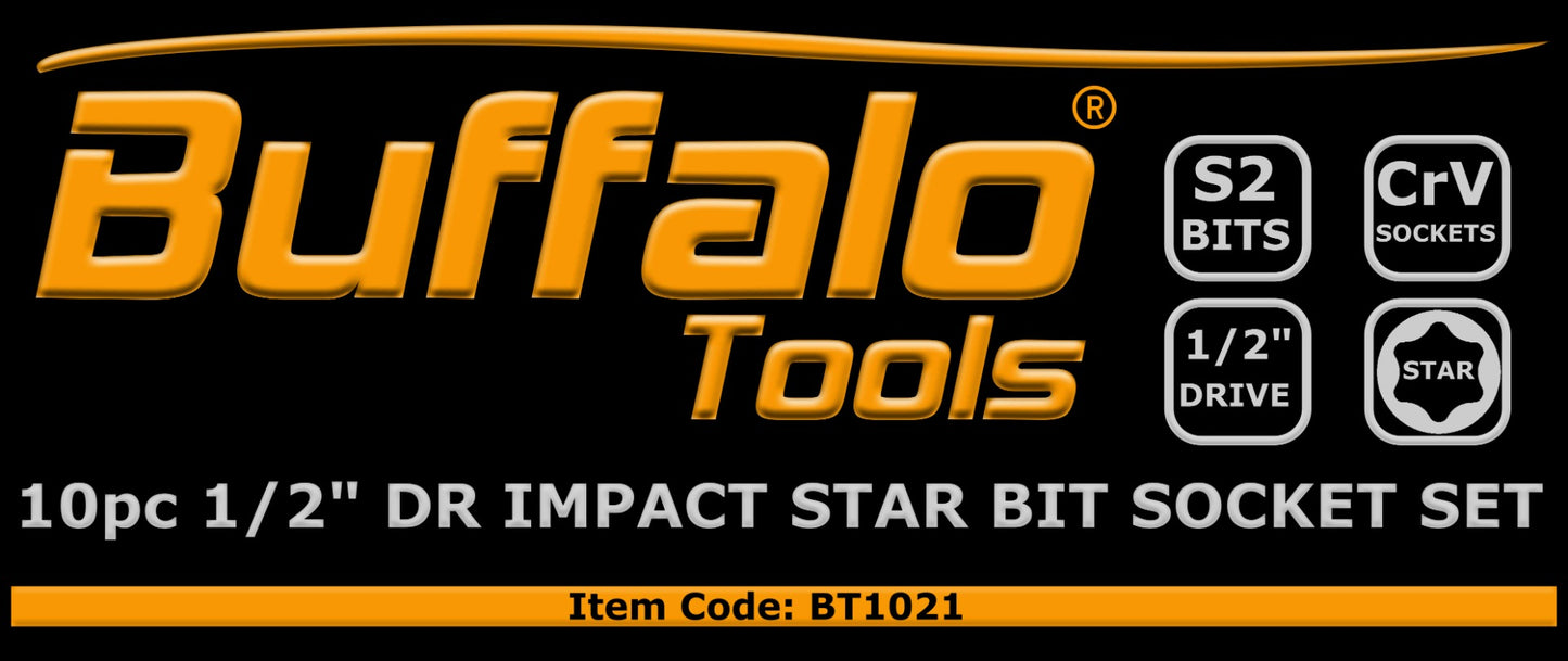 10pcs Impact Star Bit Socket Set 1/2'' Drive Torx TRX Star Sockets T20 T25 T27 T30 T40 T45 T50 T55 T60 T70