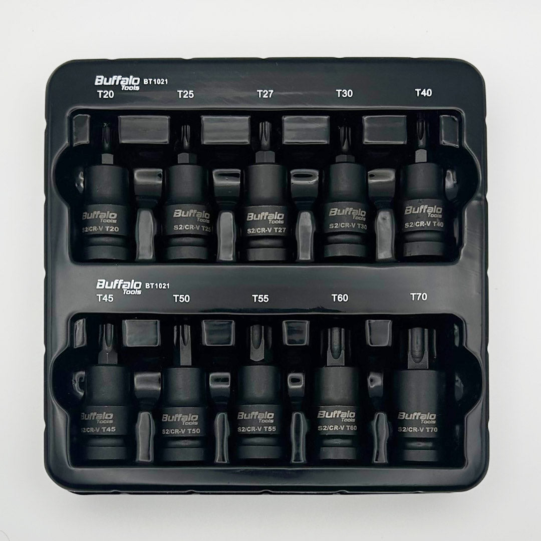 10pcs Impact Star Bit Socket Set 1/2'' Drive Torx TRX Star Sockets T20 T25 T27 T30 T40 T45 T50 T55 T60 T70