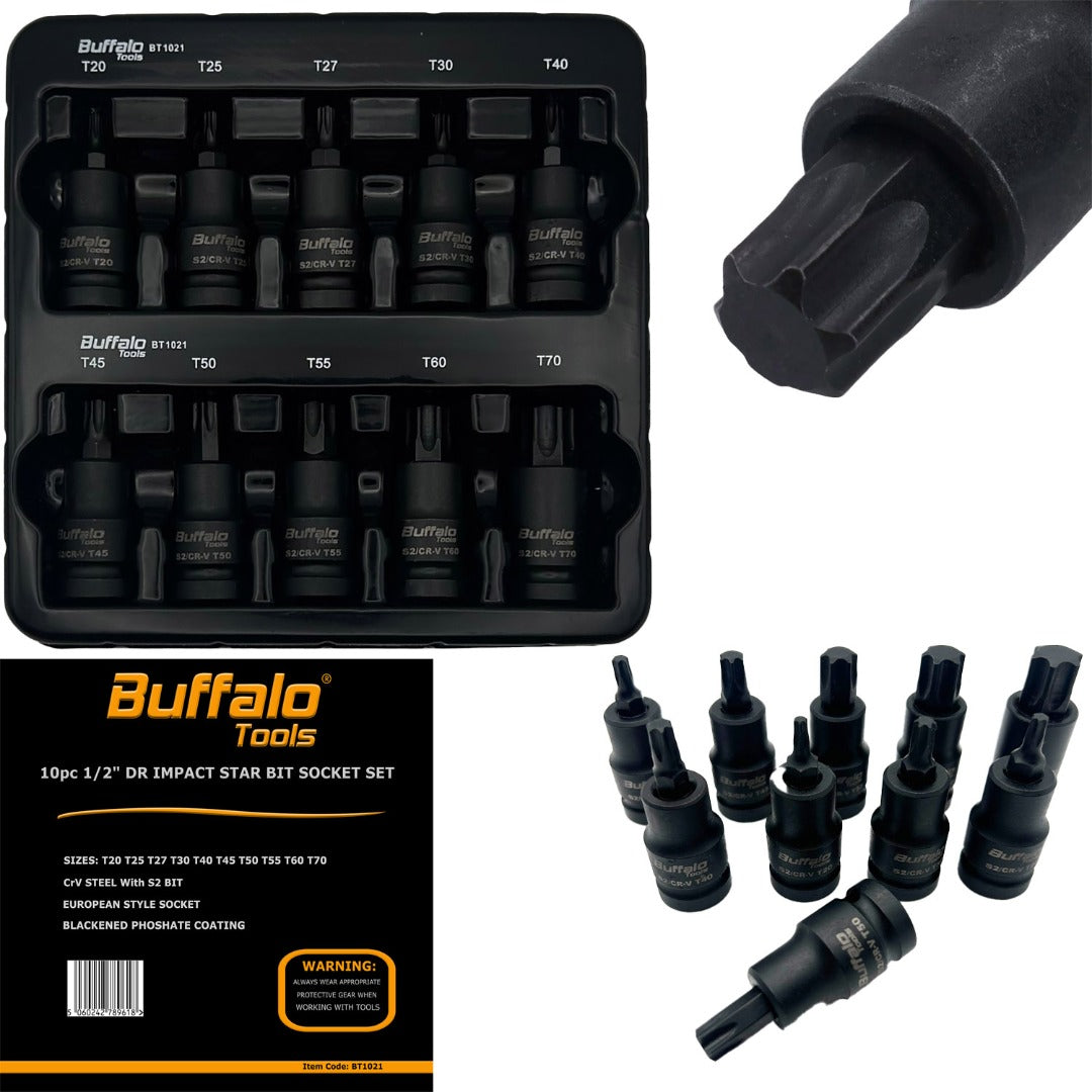 10pcs Impact Star Bit Socket Set 1/2'' Drive Torx TRX Star Sockets T20 T25 T27 T30 T40 T45 T50 T55 T60 T70