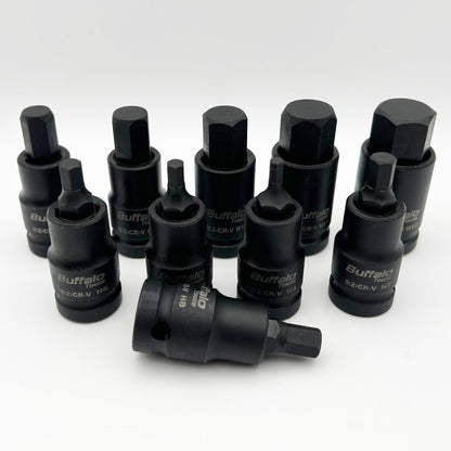 10pcs Impact Hex Bit Socket Set 1/2'' Drive H4, H5, H6, H7, H8, H10, H12, H14, H17, H19