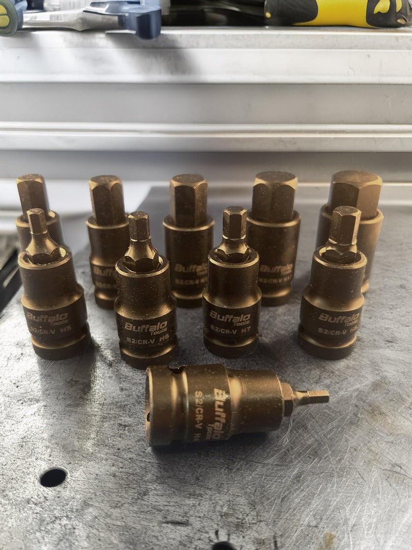 10pcs Impact Hex Bit Socket Set 1/2'' Drive H4, H5, H6, H7, H8, H10, H12, H14, H17, H19