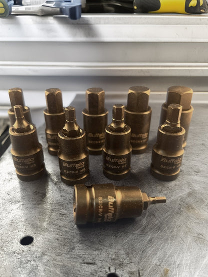 10pcs Impact Hex Bit Socket Set 1/2'' Drive H4, H5, H6, H7, H8, H10, H12, H14, H17, H19