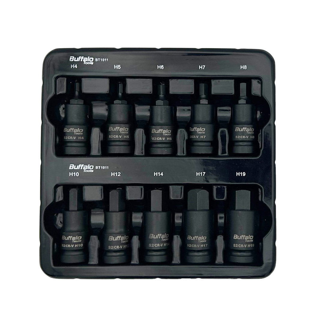 10pcs Impact Hex Bit Socket Set 1/2'' Drive H4, H5, H6, H7, H8, H10, H12, H14, H17, H19