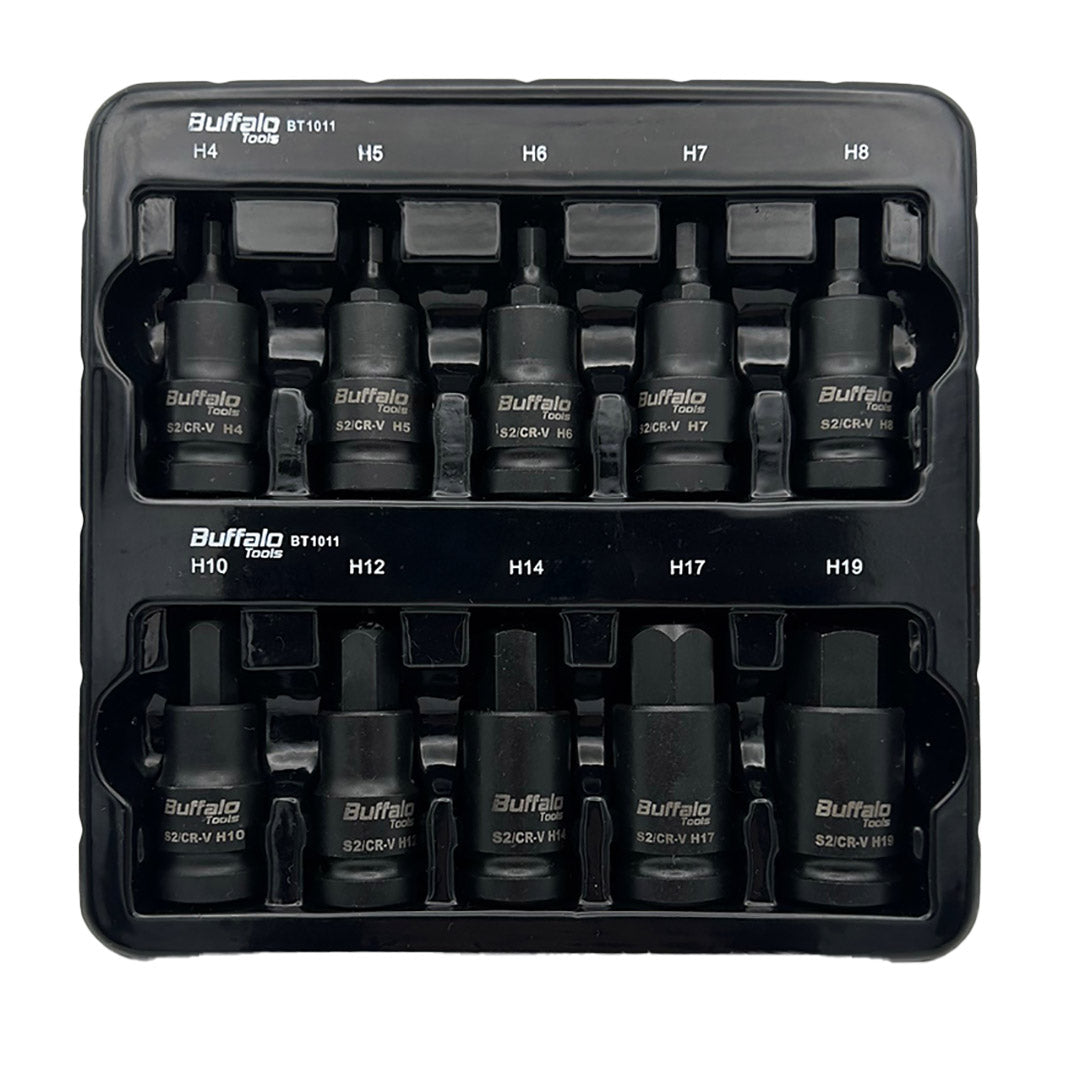 10pcs Impact Hex Bit Socket Set 1/2'' Drive H4, H5, H6, H7, H8, H10, H12, H14, H17, H19