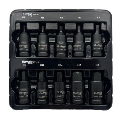 10pcs Impact Hex Bit Socket Set 1/2'' Drive H4, H5, H6, H7, H8, H10, H12, H14, H17, H19