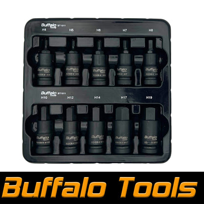10pcs Impact Hex Bit Socket Set 1/2'' Drive H4, H5, H6, H7, H8, H10, H12, H14, H17, H19