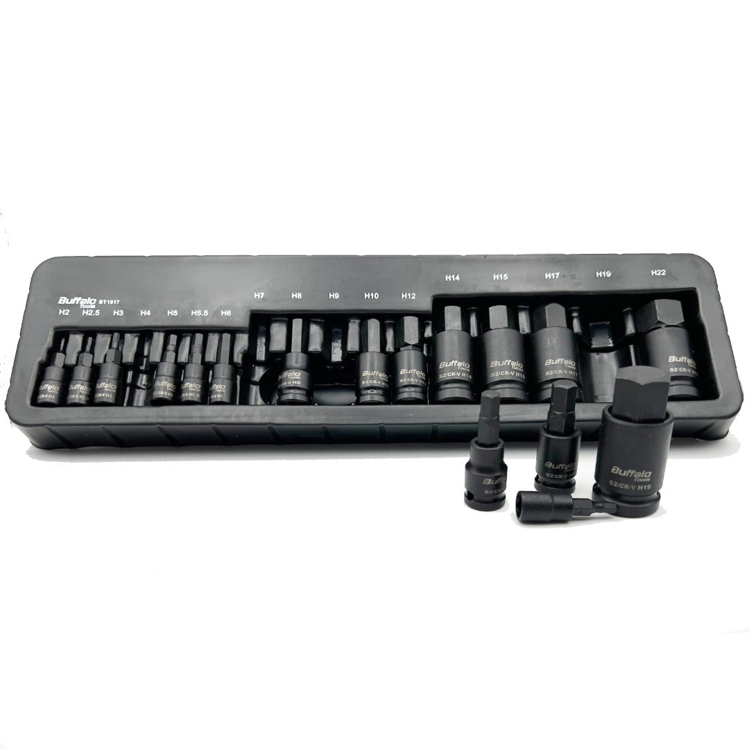 17pc Impact Hex Bit Socket Set Allen Key 1/4 3/8 1/2'' Dr Mixed Drive H2 to H22 2-22mm