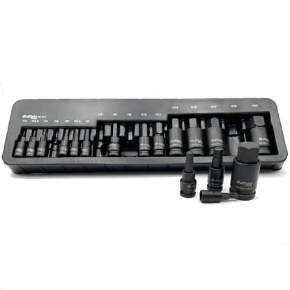 17pc Impact Hex Bit Socket Set Allen Key 1/4 3/8 1/2'' Dr Mixed Drive H2 to H22 2-22mm