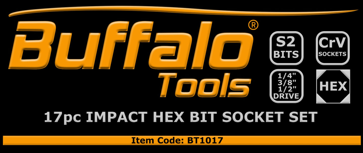 17pc Impact Hex Bit Socket Set Allen Key 1/4 3/8 1/2'' Dr Mixed Drive H2 to H22 2-22mm