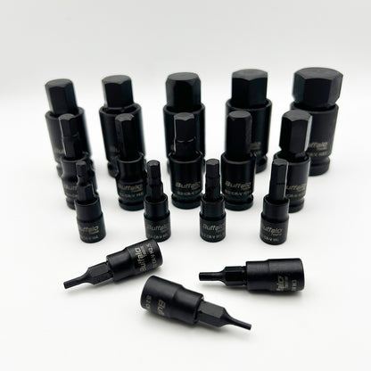 17pc Impact Hex Bit Socket Set Allen Key 1/4 3/8 1/2'' Dr Mixed Drive H2 to H22 2-22mm