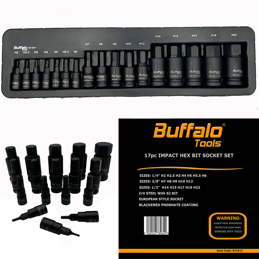 17pc Impact Hex Bit Socket Set Allen Key 1/4 3/8 1/2'' Dr Mixed Drive H2 to H22 2-22mm