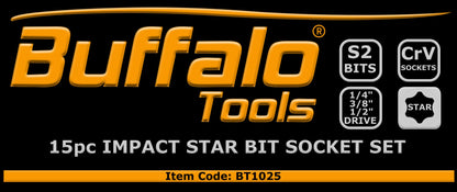 15pc Impact Torx Star Bit Socket Set TRX-Star Sockets 1/4, 3/8, 1/2
