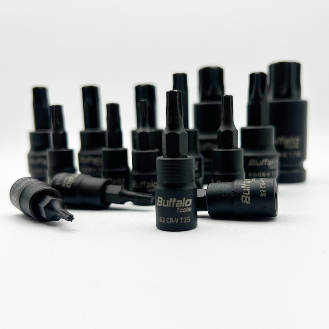 15pc Impact Torx Star Bit Socket Set TRX-Star Sockets 1/4, 3/8, 1/2
