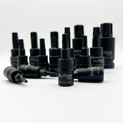15pc Impact Torx Star Bit Socket Set TRX-Star Sockets 1/4, 3/8, 1/2