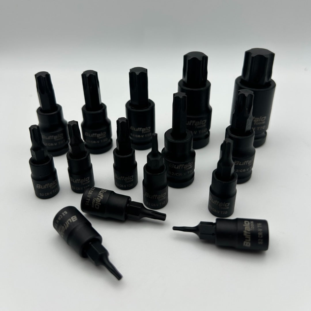 15pc Impact Torx Star Bit Socket Set TRX-Star Sockets 1/4, 3/8, 1/2