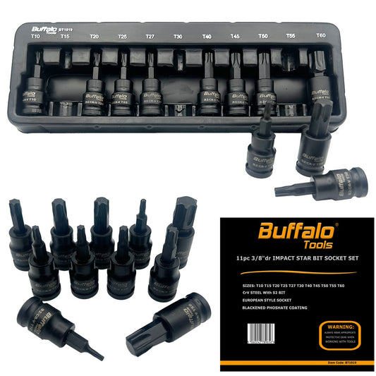 Buffalo Tools 11pc Impact Torx Star Bit Socket Set 3/8