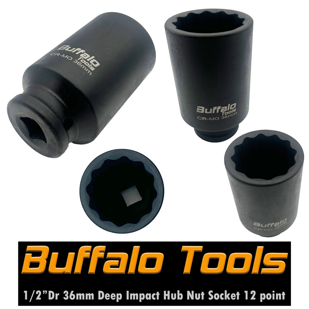 Buffalo Tools 36mm 1/2 inch Deep Impact Socket, Hub Nut, Flywheel 12 point Bi-Hex