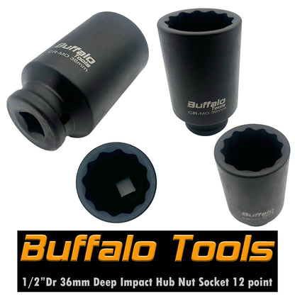 Buffalo Tools 36mm 1/2 inch Deep Impact Socket, Hub Nut, Flywheel 12 point Bi-Hex