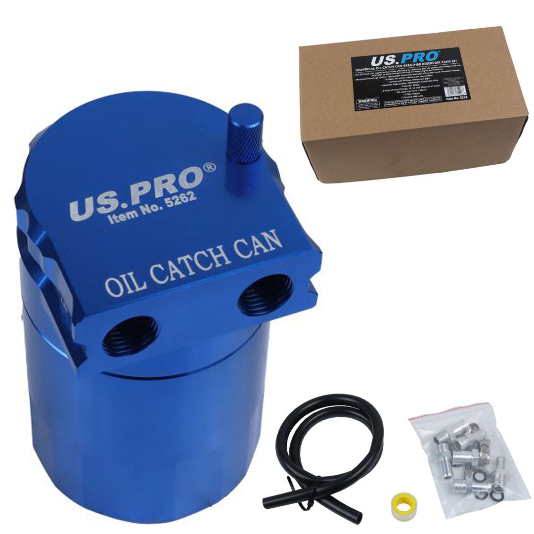 US PRO Universal Oil Catch Can Breather Reservoir Tank Kit Blue 300ml