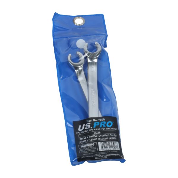 US PRO 2pc Brake Pipe Spanner Set 8mm 9mm 10mm 11mm open ended flare wrench tool