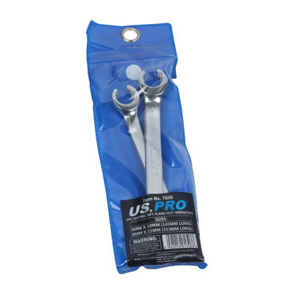 US PRO 2pc Brake Pipe Spanner Set 8mm 9mm 10mm 11mm open ended flare wrench tool