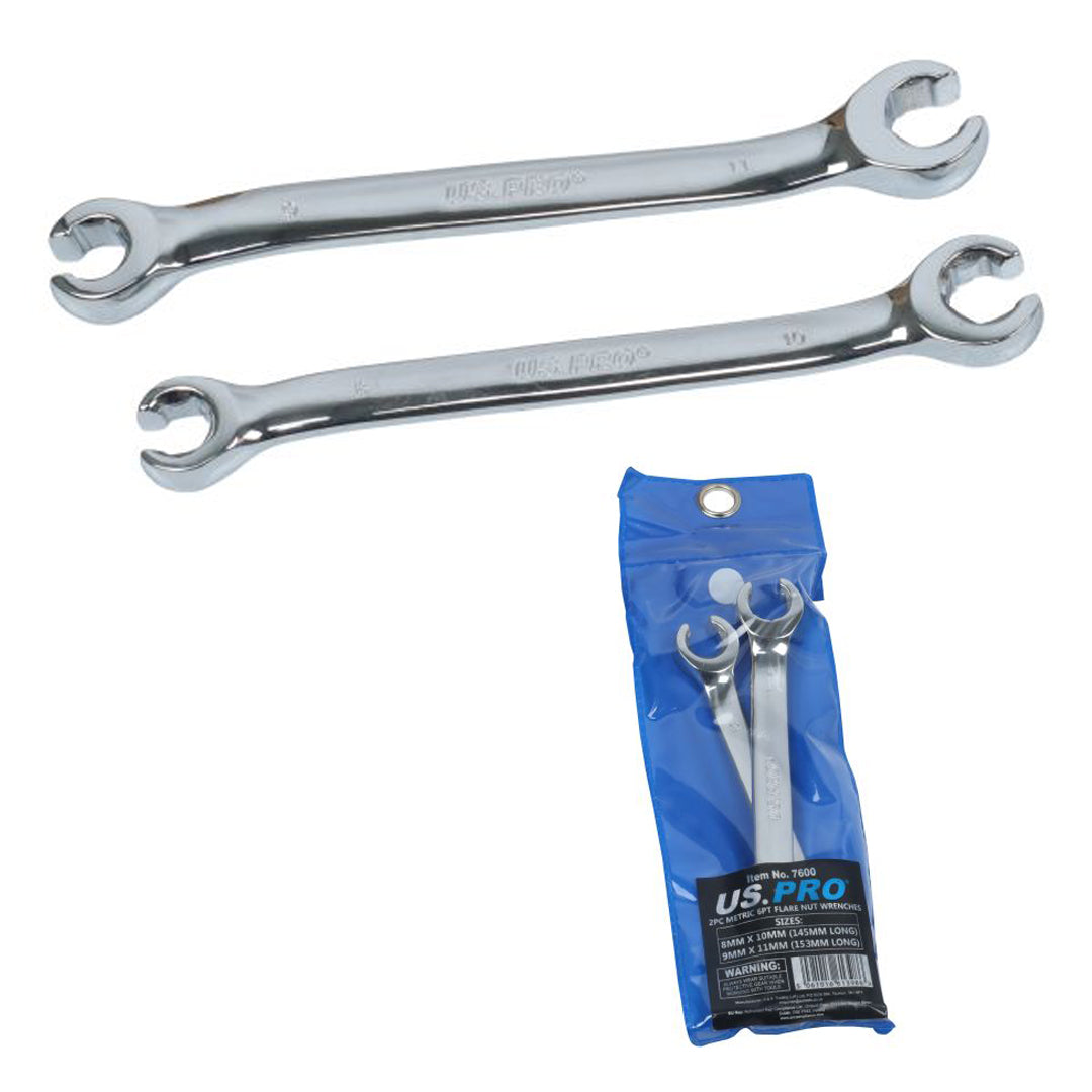 US PRO 2pc Brake Pipe Spanner Set 8mm 9mm 10mm 11mm open ended flare wrench tool