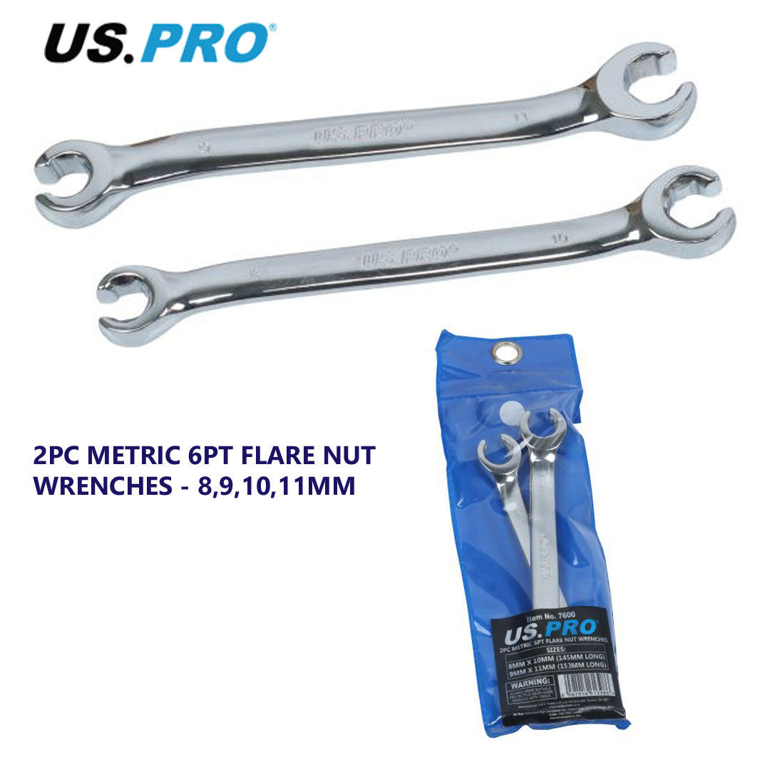 US PRO 2pc Brake Pipe Spanner Set 8mm 9mm 10mm 11mm open ended flare wrench tool